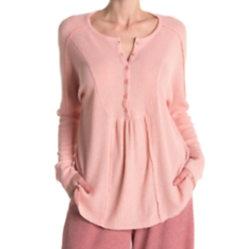 Gibson Look Long Sleeves Scoop Blushed Pink Buttoned Neckline Size Large NEW
